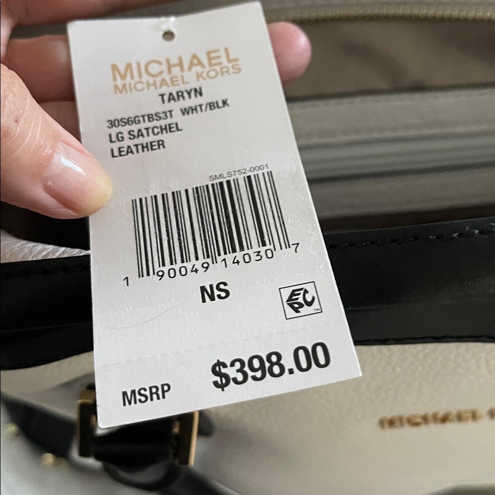 New Michael Kors White and Black Leather Satchel with Gold Hardware - Picture 4 of 6